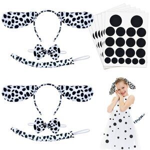 Halloween Dalmatian Costume Set With Dog Ear Headbands, Bow Tie, and Tail